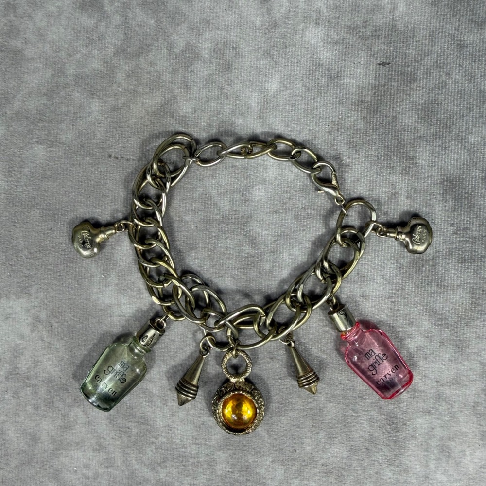 Vtg Carven Ma Griffe Galenga Perfume Bottle Charm Bracelet Whimsy Coquette Indie